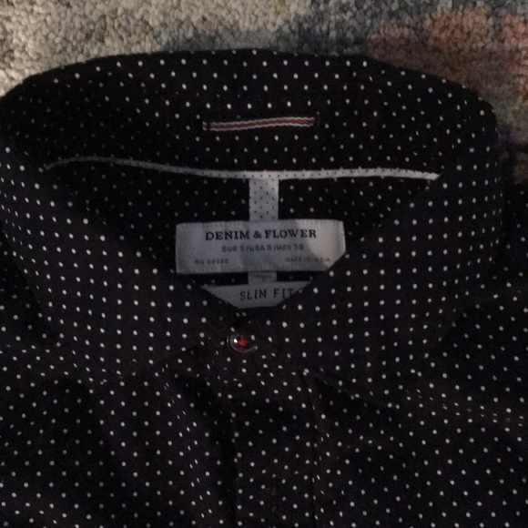 Dot Print Denim and Flower Shirt - Picture 2 of 2